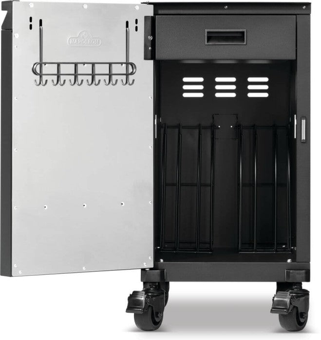 Napoleon Phantom Prestige Under Grill Storage | Matte Black | Full Set Left & Right Cabinets | Locking Caster Wheels | Towel Holder | BBQ Accessory