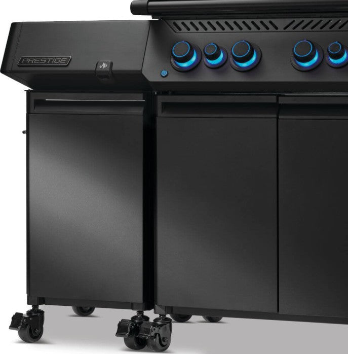 Napoleon Phantom Prestige Under Grill Storage | Matte Black | Full Set Left & Right Cabinets | Locking Caster Wheels | Towel Holder | BBQ Accessory