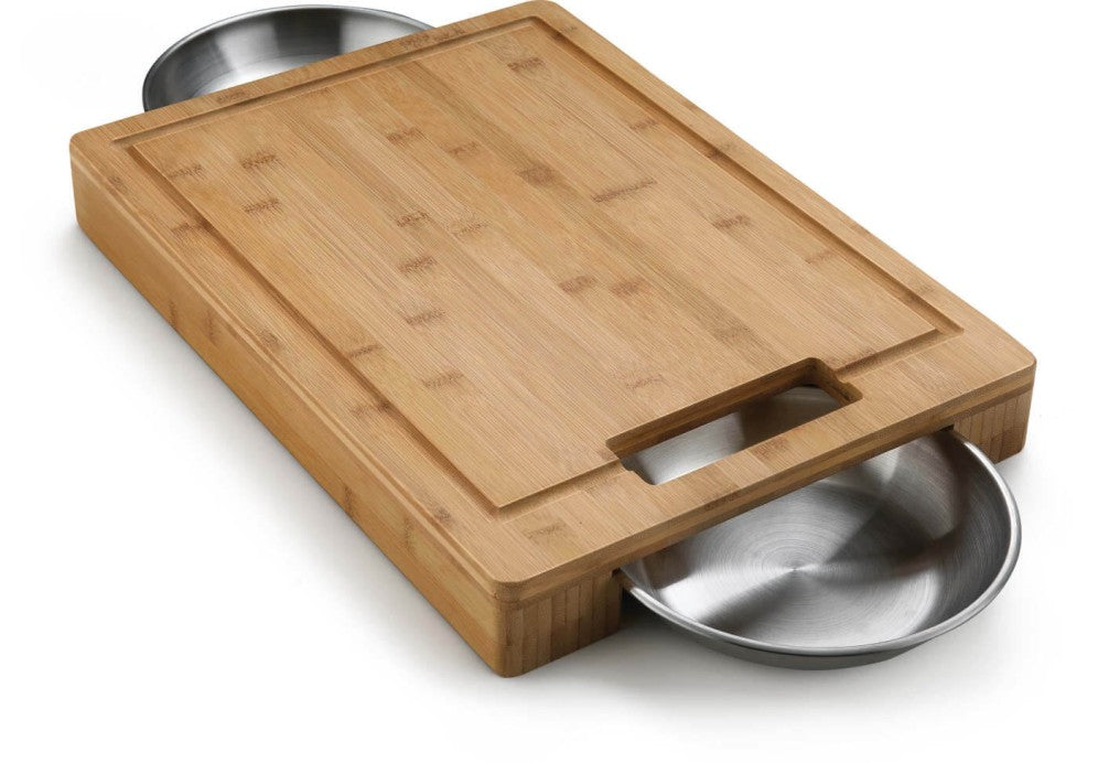 Bamboo Cutting Board | Cutting Board with Stainless Steel Bowls | BBQ Prep Board | Bamboo Kitchen Board | Caterbitz UK