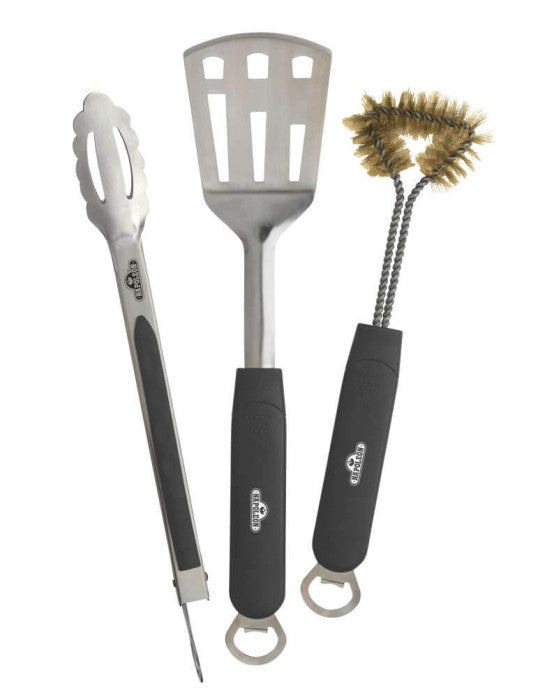 3 Piece Stainless Steel BBQ Toolset | Spatula | Tongs | Brass Grill Brush | Napoleon BBQ Tools | Caterbitz UK