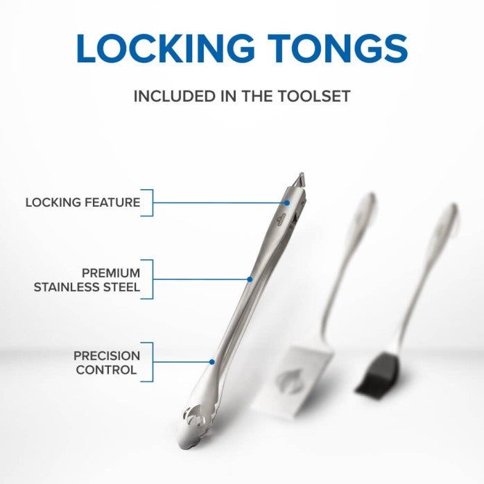 Stainless Steel 3 Piece Toolset | BBQ Tools Set | Grill Spatula Tongs Brush | Premium Stainless Steel BBQ Accessories | Caterbitz UK