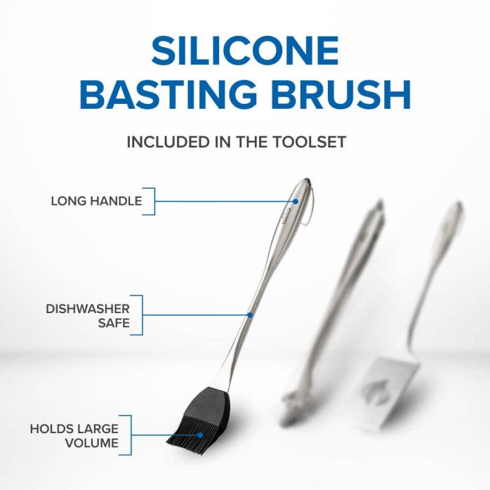 Stainless Steel 3 Piece Toolset | BBQ Tools Set | Grill Spatula Tongs Brush | Premium Stainless Steel BBQ Accessories | Caterbitz UK