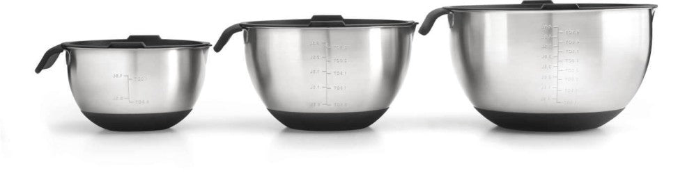 3 Piece Marinating Bowl Set | Stainless Steel Bowls | Airtight Lids | Non-Slip Base | Kitchen & Grill Accessory UK | Caterbitz