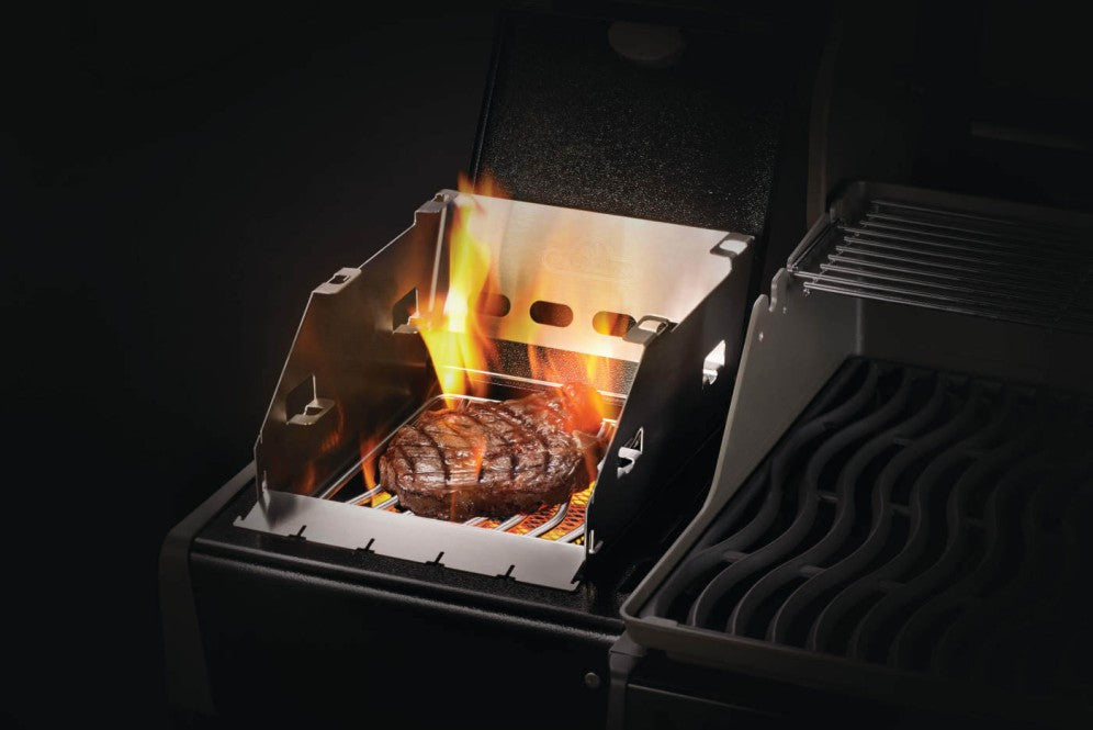 Napoleon Small Side Burner Windshield | Skewer Rack | Stainless Steel Grill Accessory | 4 Skewers Included | Wind Protection UK | Caterbitz