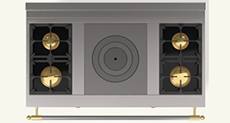  (E0) 2 Gas Burners (small burner at the back), 1 Plaque "French Top", 2 Gas Burners (small burner at the back)