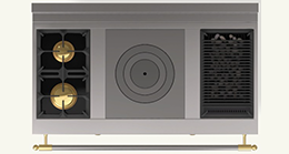  (E2) 2 Gas Burners (small burner at the back), 1 Plaque "French Top", 1 Gas Lava-Rock Grill