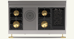  (E6) 2 Gas Burners (small burner at the back), 1 Small Plaque "French Top", 2 Gas Burners (small burner at the back), 1 Gas Lava-Rock Grill