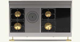  (ED) 2 Gas Burners (small burner at the back), 1 Small Gas Plaque "French Top", 2 Gas Burners (small burner at the back), 1 Induction plate with 2 Burners