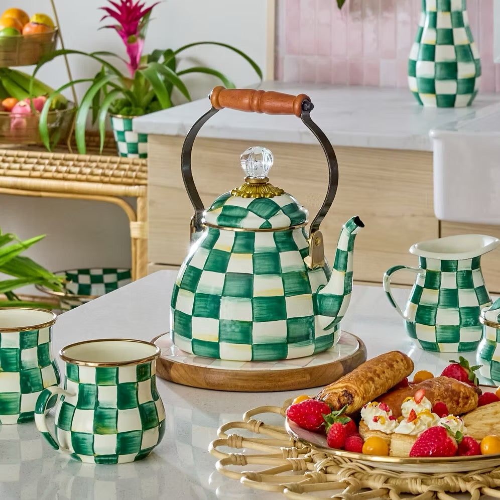 Mackenzie-Childs Emerald Check Lidded Sugar Bowl