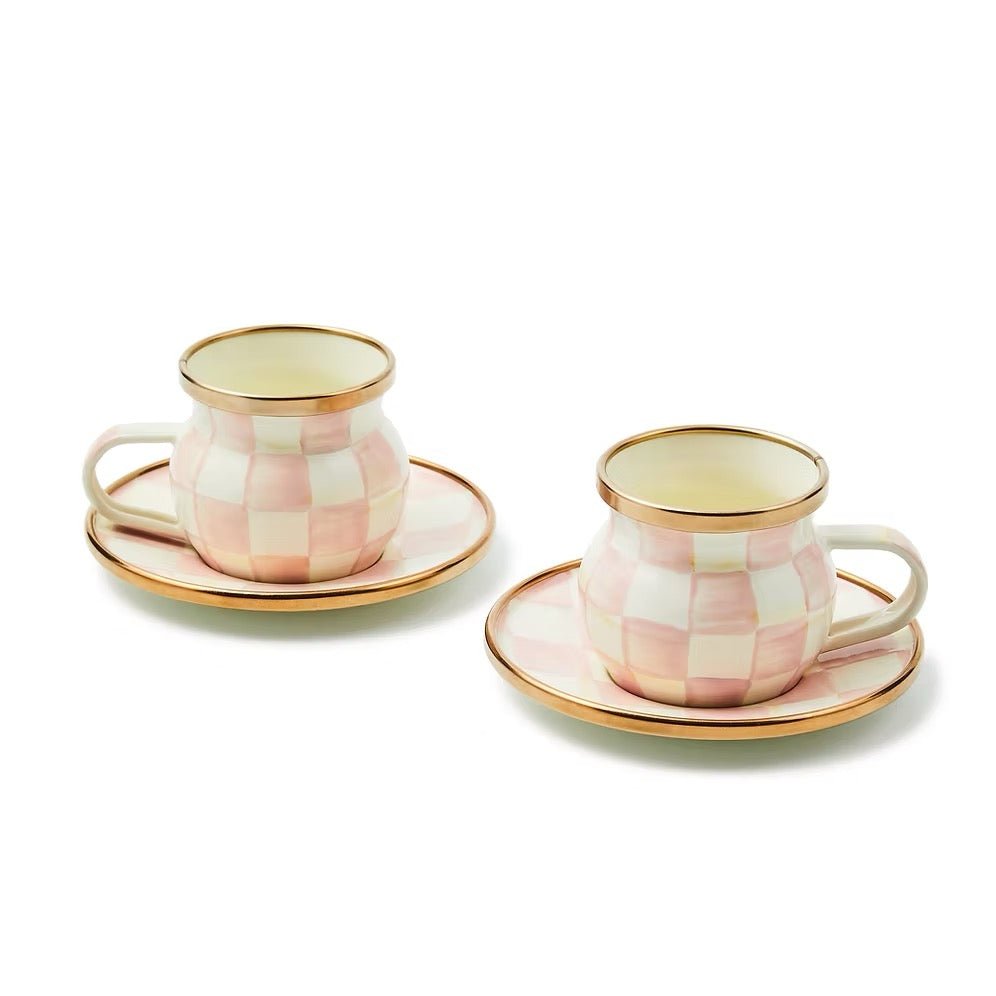 Mackenzie-Childs Rosy Check Espresso Cup & Saucer Set