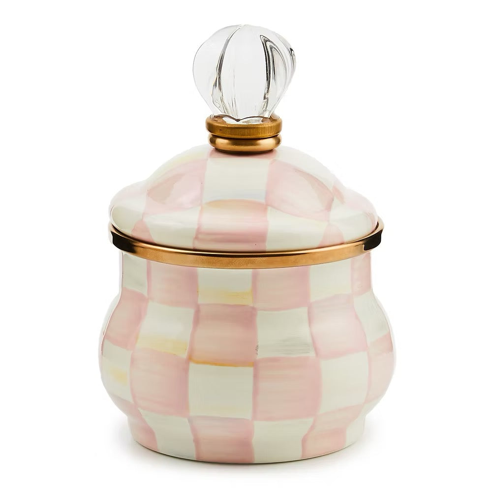 Mackenzie-Childs Rosy Check Enamel Lidded Sugar Bowl