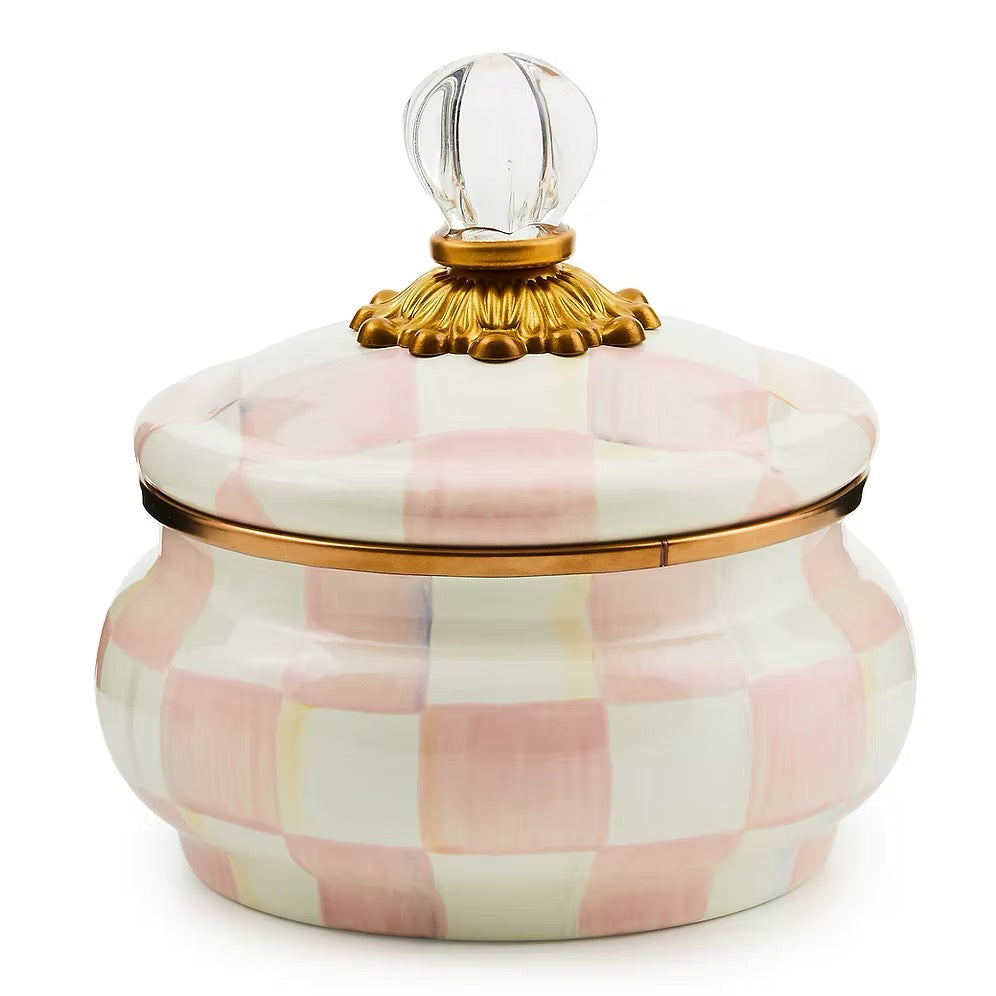 Mackenzie-Childs Rosy Check Enamel Squashed Pot