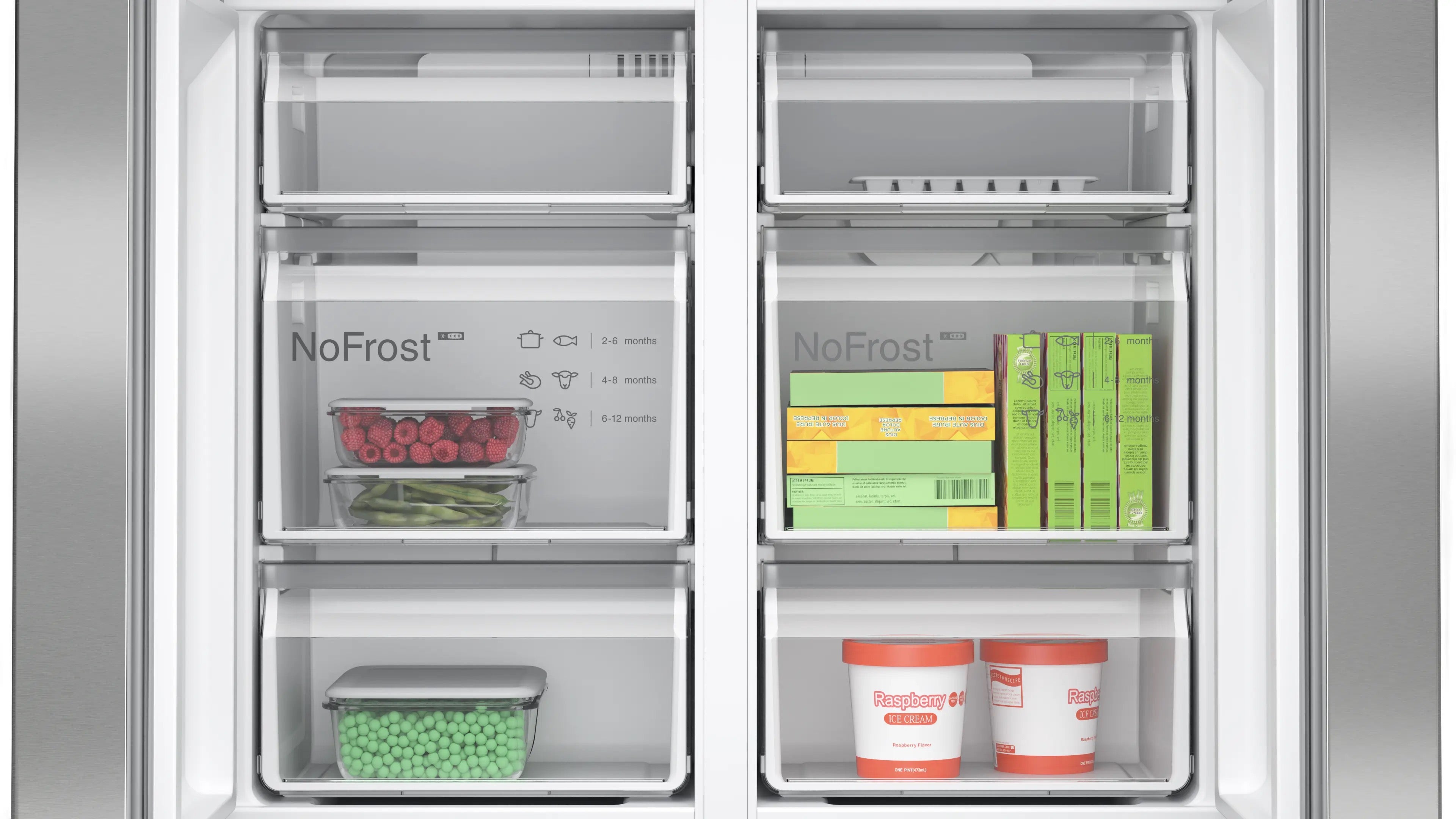 Bosch Series 4 Multi Door American Fridge Freezer 183 x 90.5 cm Stainless steel - KFN96APEAG