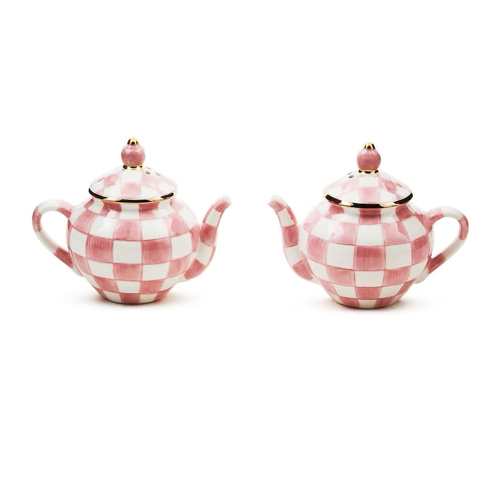 Mackenzie-Childs Rosy Check Teapot Salt & Pepper Set