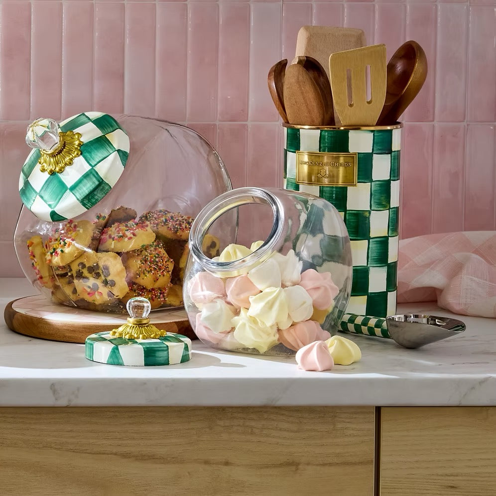 Mackenzie-Childs Cookie Jar With Emerald Check Lid