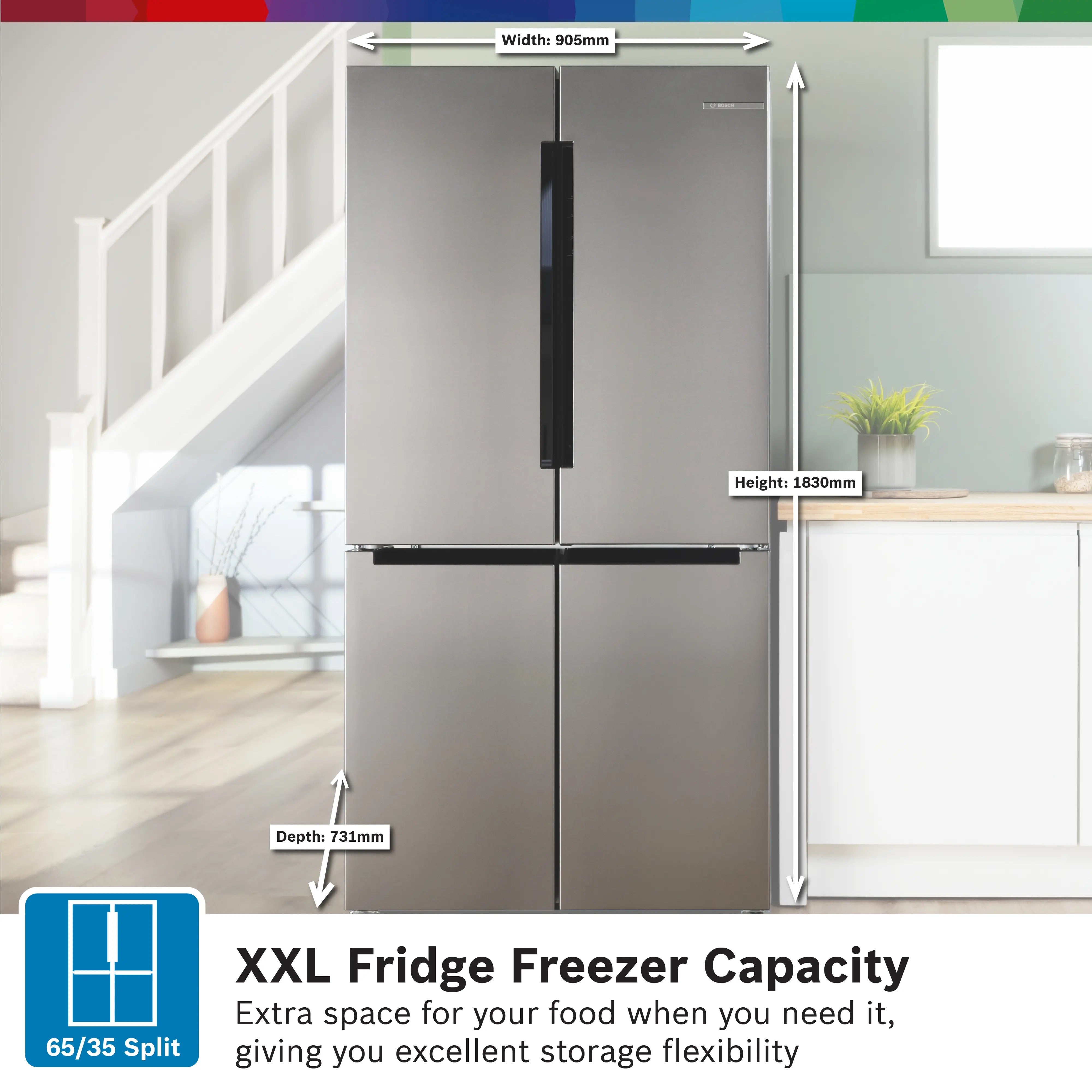 Bosch Series 4 Multi Door American Fridge Freezer 183 x 90.5 cm Stainless steel - KFN96VPEAG