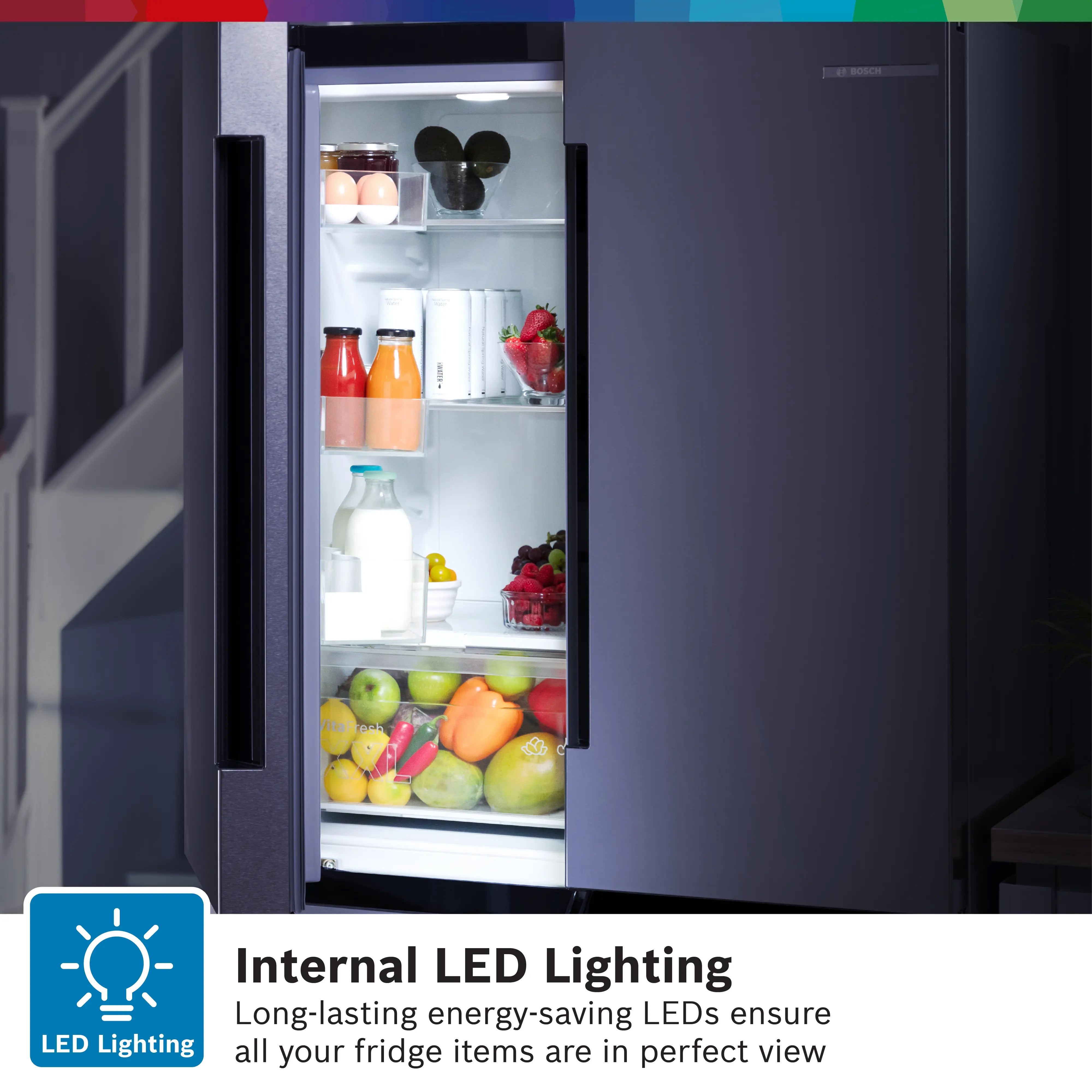 Bosch Series 4 Multi Door American Fridge Freezer 183 x 90.5 cm Stainless steel - KFN96VPEAG