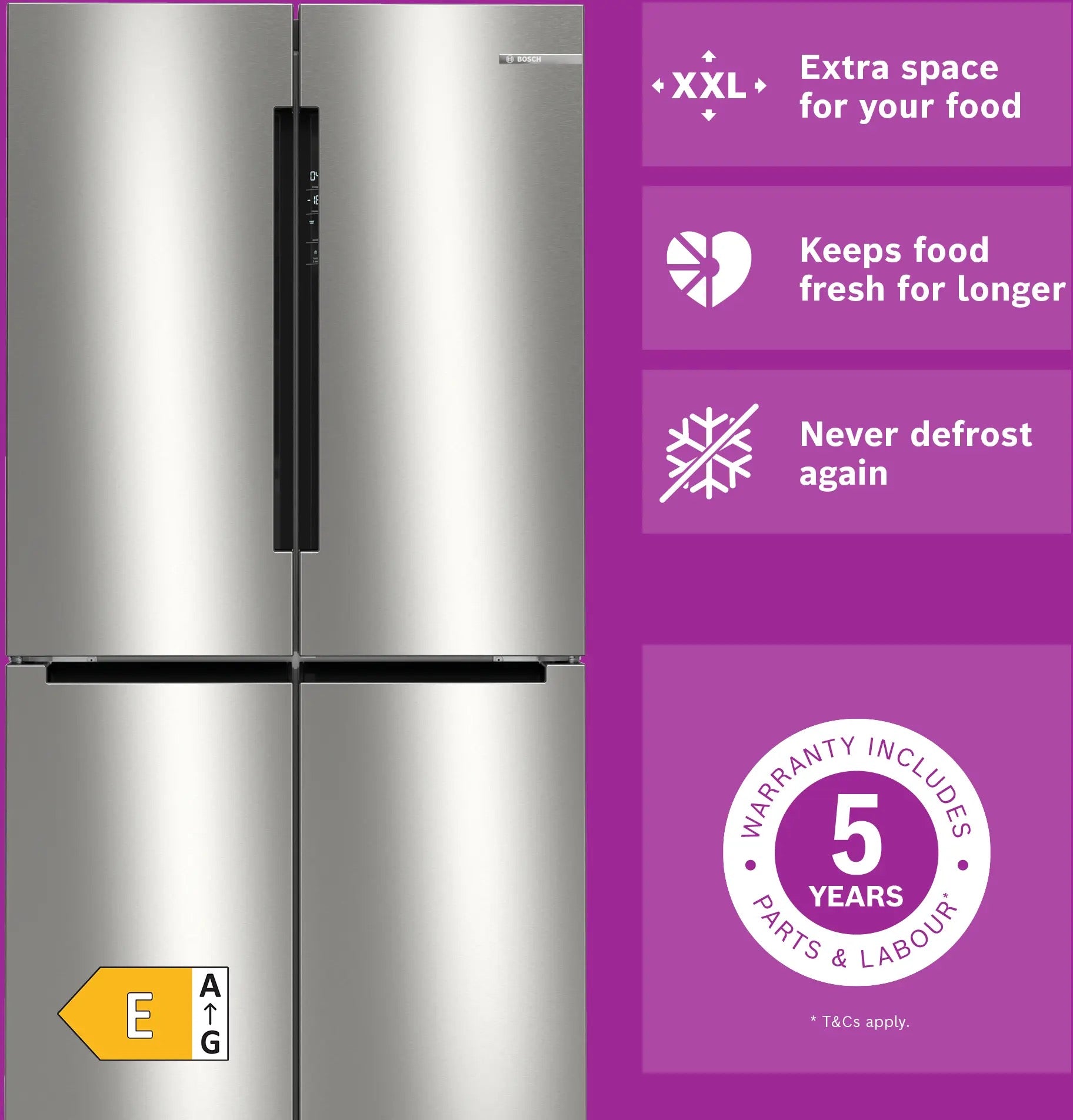Bosch Series 4 Multi Door American Fridge Freezer 183 x 90.5 cm Stainless steel - KFN96VPEAG