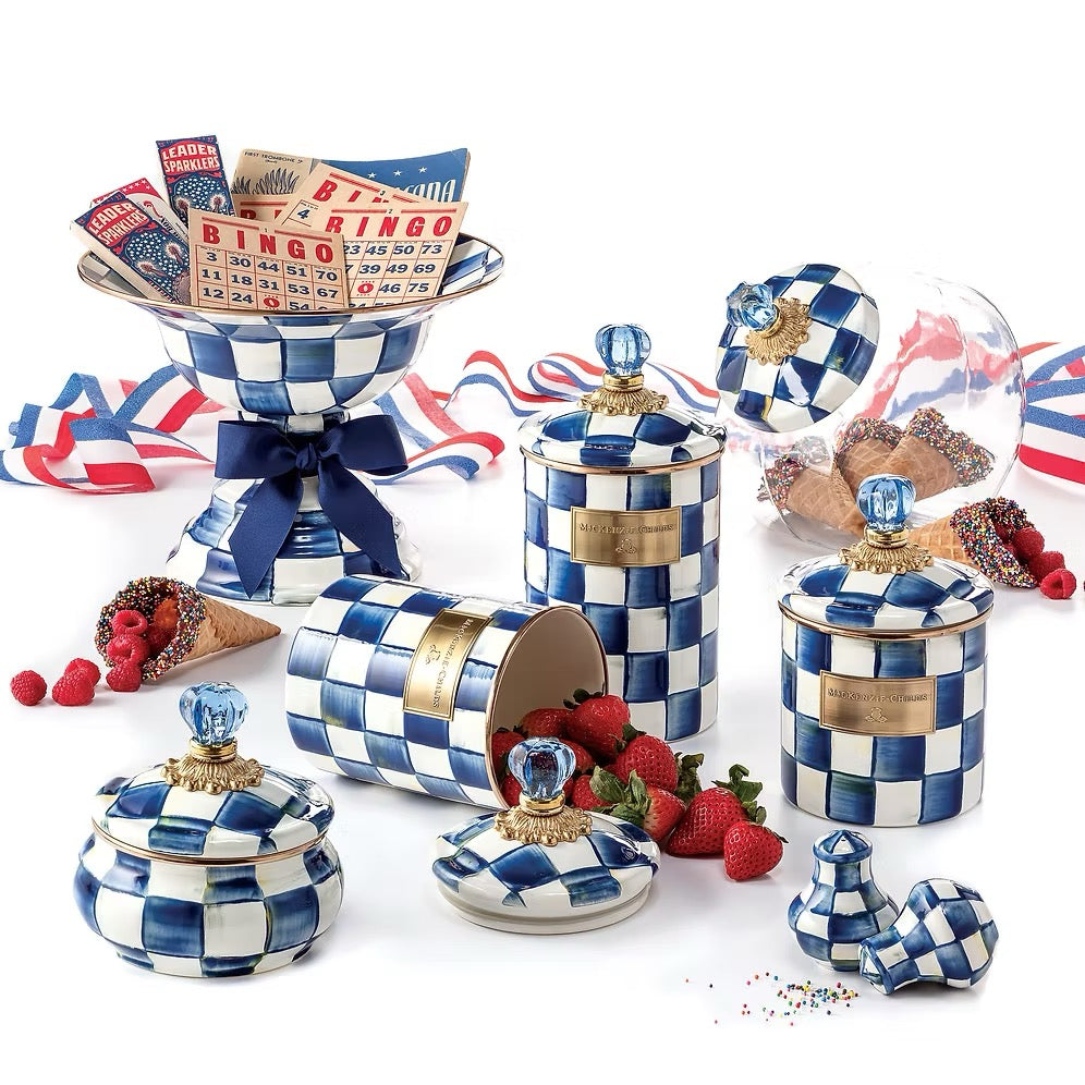 Mackenzie-Childs Cookie Jar With Royal Check Enamel Lid