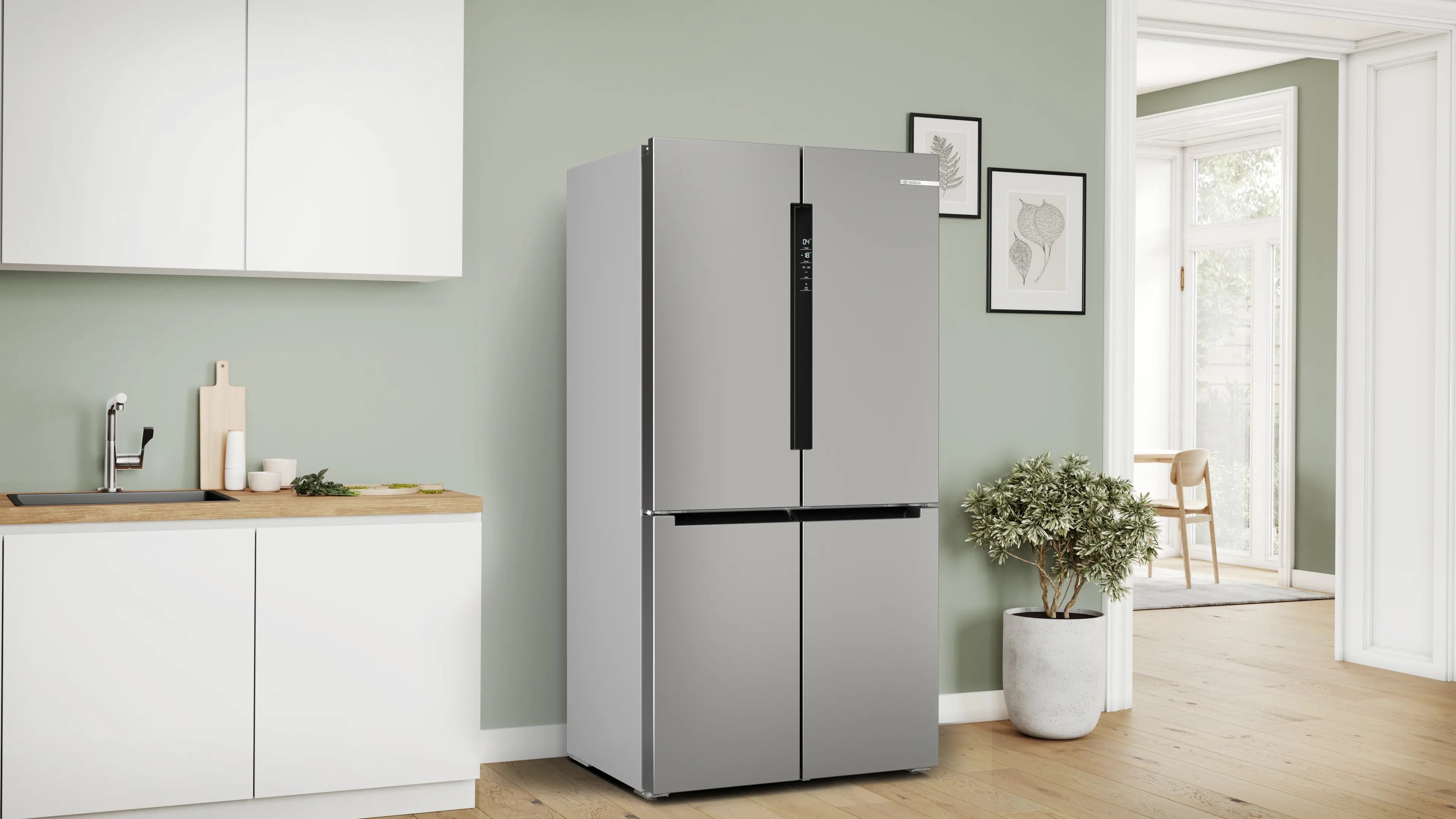 Bosch Series 4 Multi Door American Fridge Freezer 183 x 90.5 cm Stainless steel - KFN96VPEAG