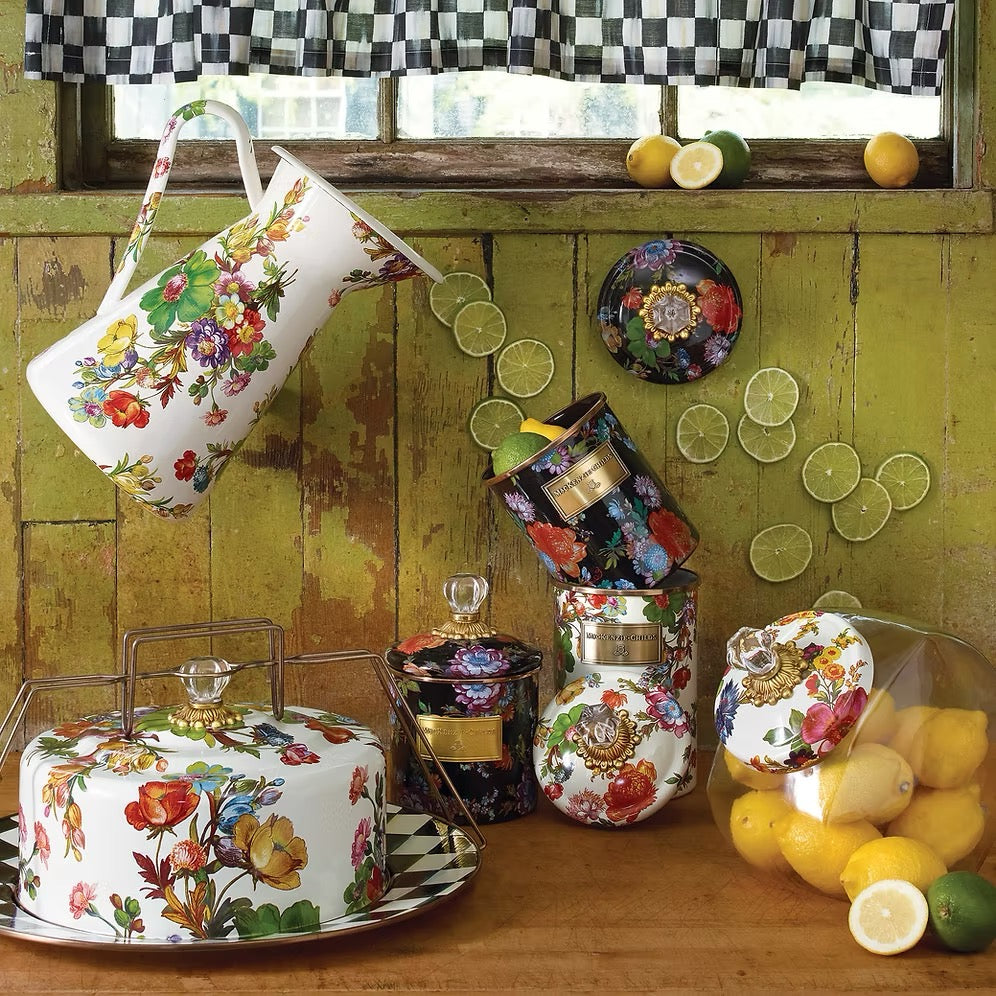 Mackenzie-Childs Cookie Jar With Flower Market Lid - White