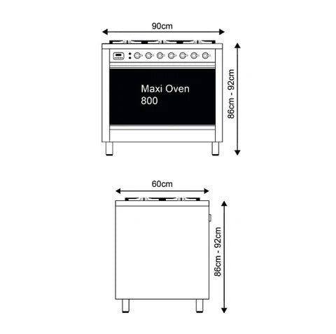 ILVE Milano 90cm Single 6 Burner Oven Dual Fuel - P096-NE3