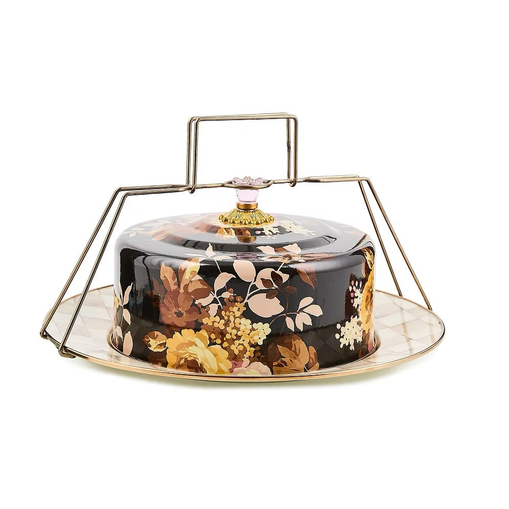 Mackenzie-Childs Wild Rose Brown Cake Carrier