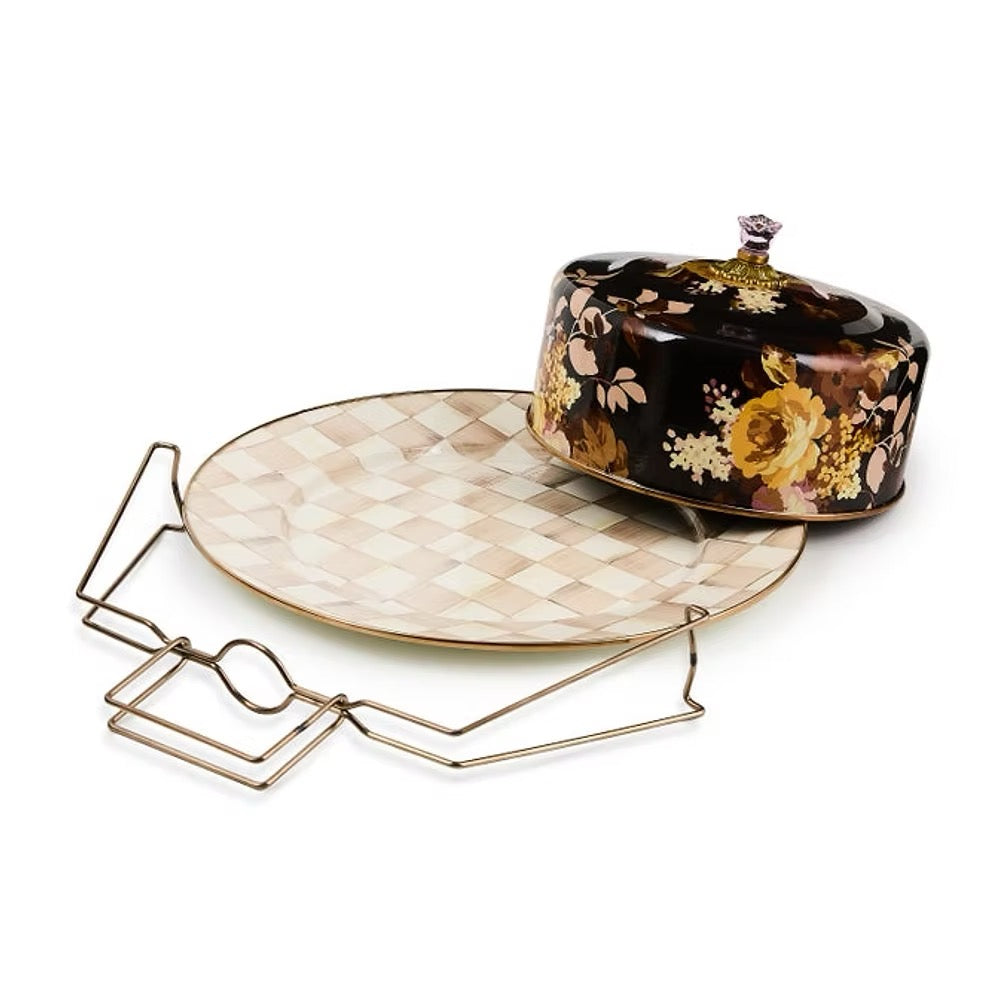 Mackenzie-Childs Wild Rose Brown Cake Carrier