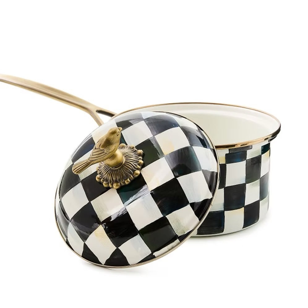 Mackenzie-Childs Courtly Check Enamel 2.5 Qt. Saucepan