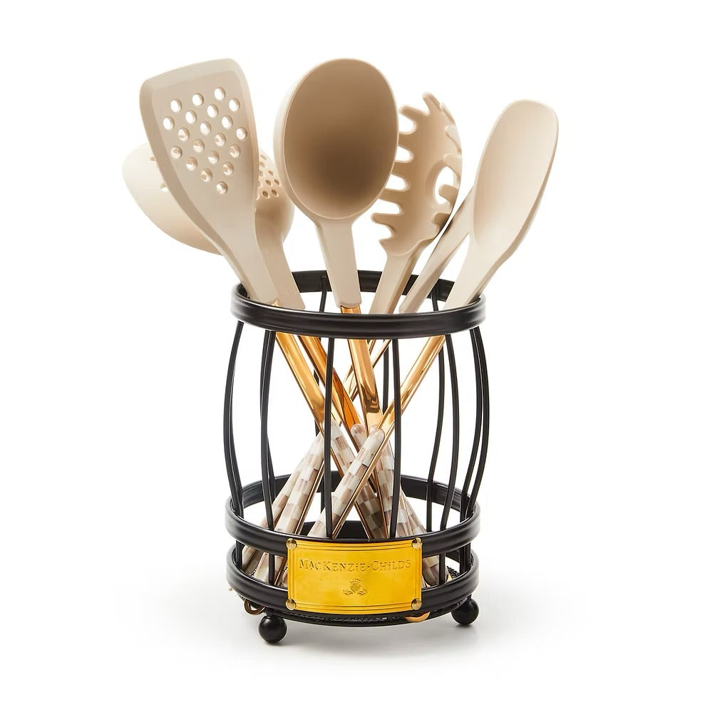 Mackenzie-Childs Mocha Check Utensil Caddy Set