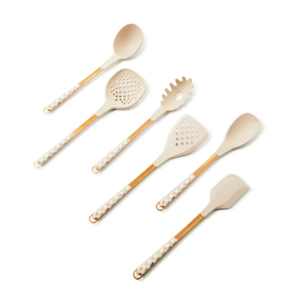 Mackenzie-Childs Mocha Check Utensil Caddy Set