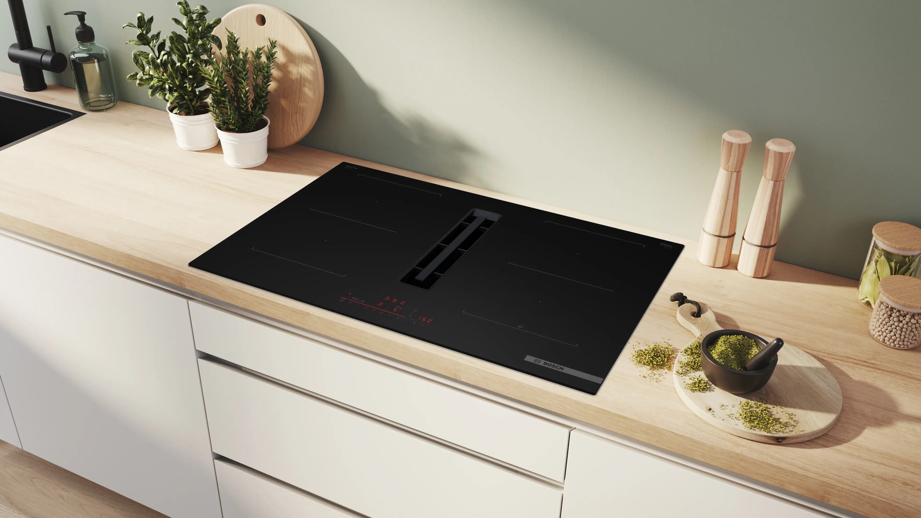 Bosch Series 6 Induction hob with integrated ventilation system 80 cm Matt black - PVQ81AH26E