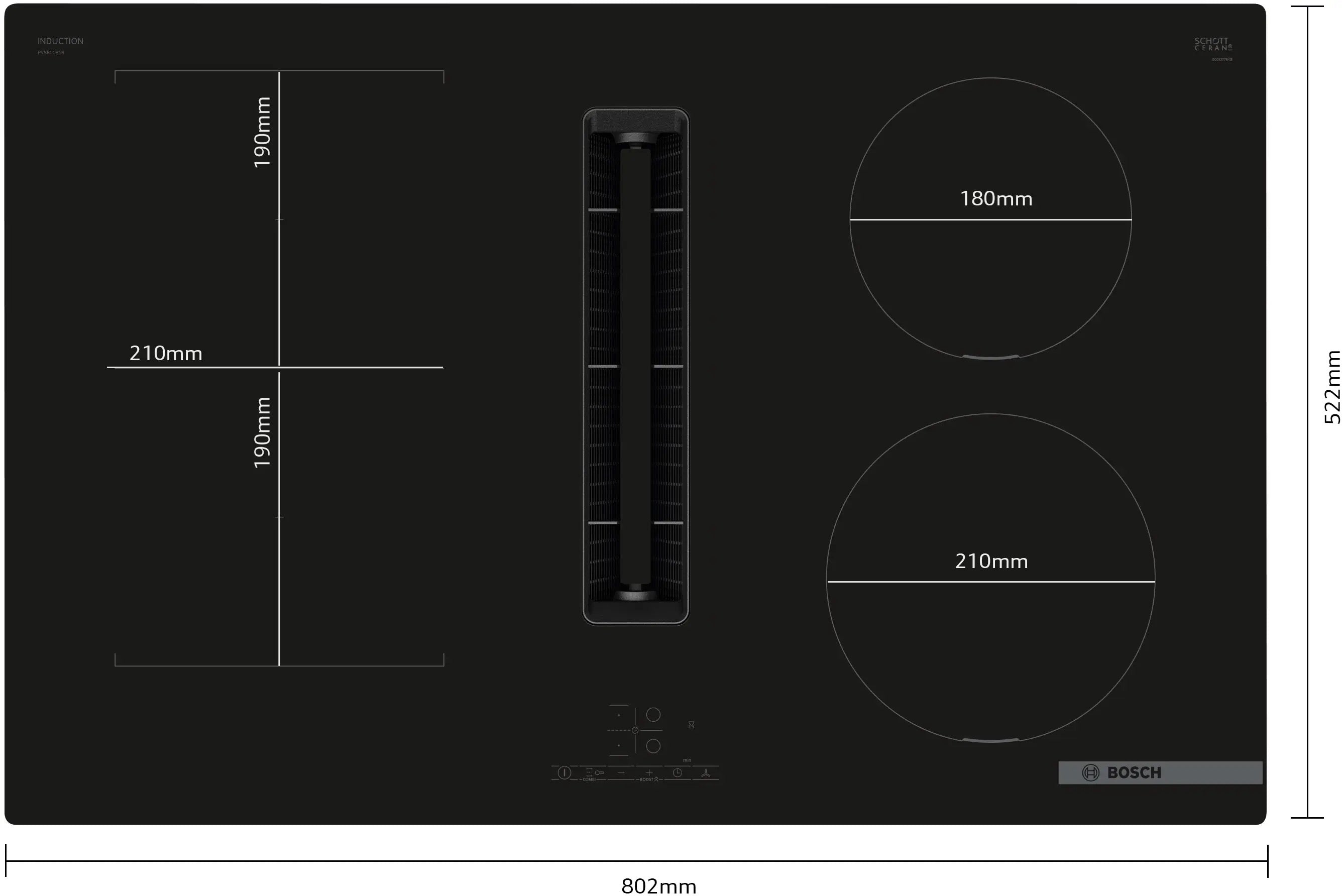 Bosch Series 4 Induction hob with integrated ventilation system 80 cm surface mount without frame - PVS811B16E