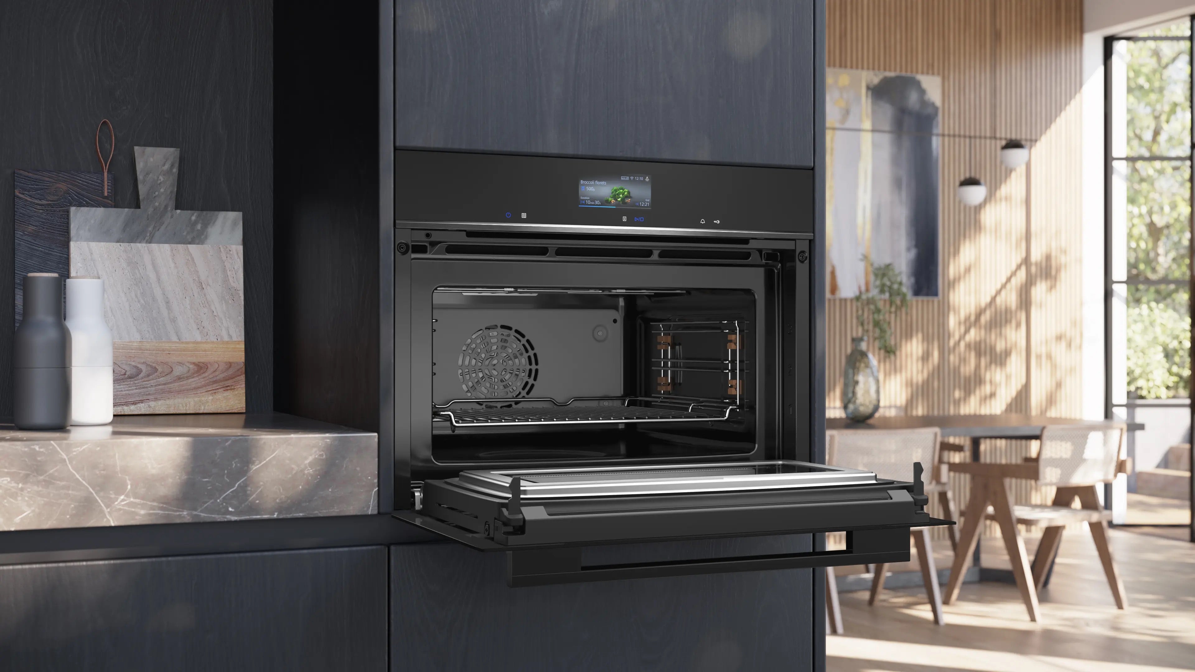 Siemens iQ700 Built-in compact oven with microwave function 60 x 45 cm Black - CM736G1B1