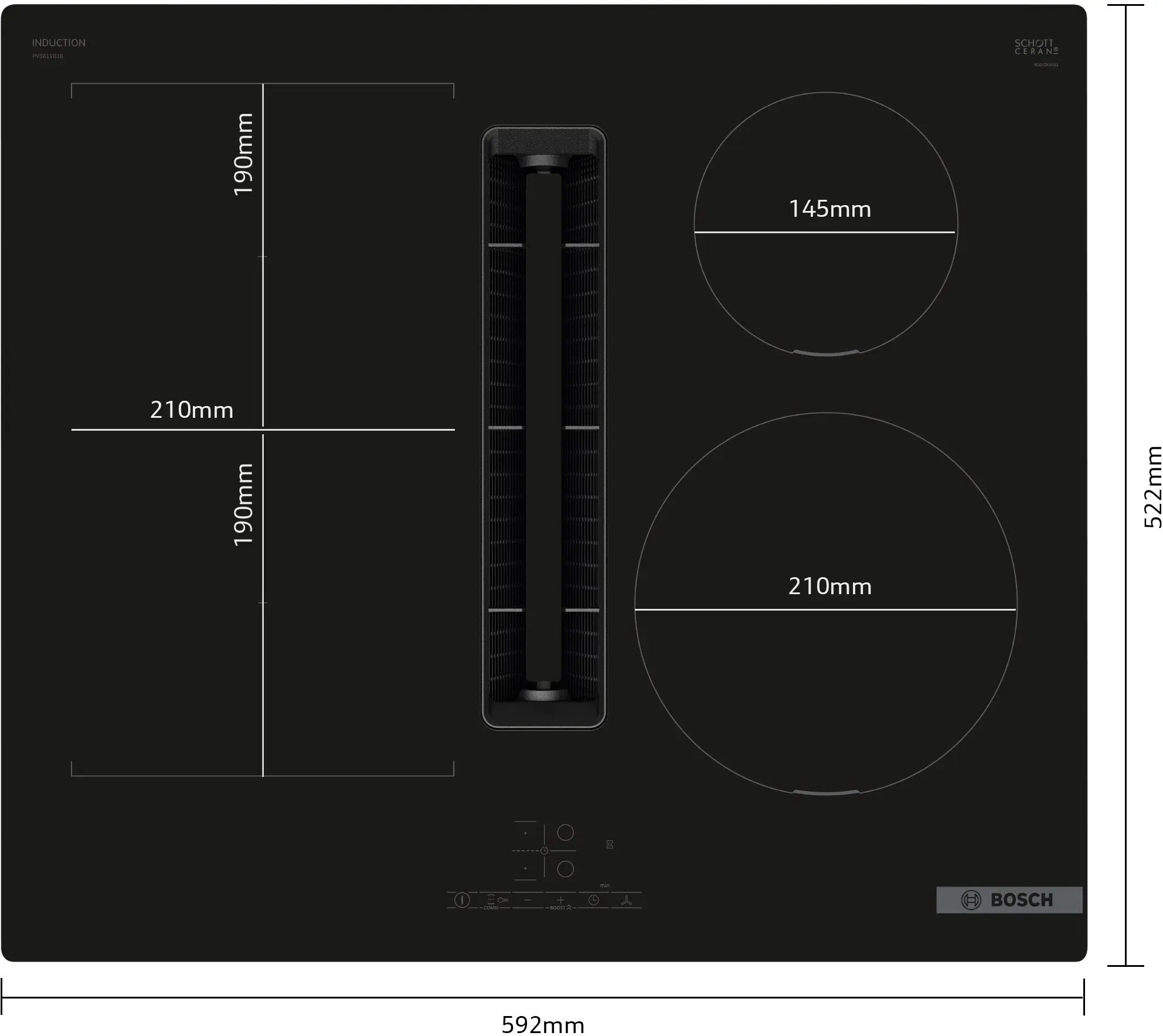Bosch Series 4 Induction hob with integrated ventilation system 60 cm surface mount without frame - PVS611B16E