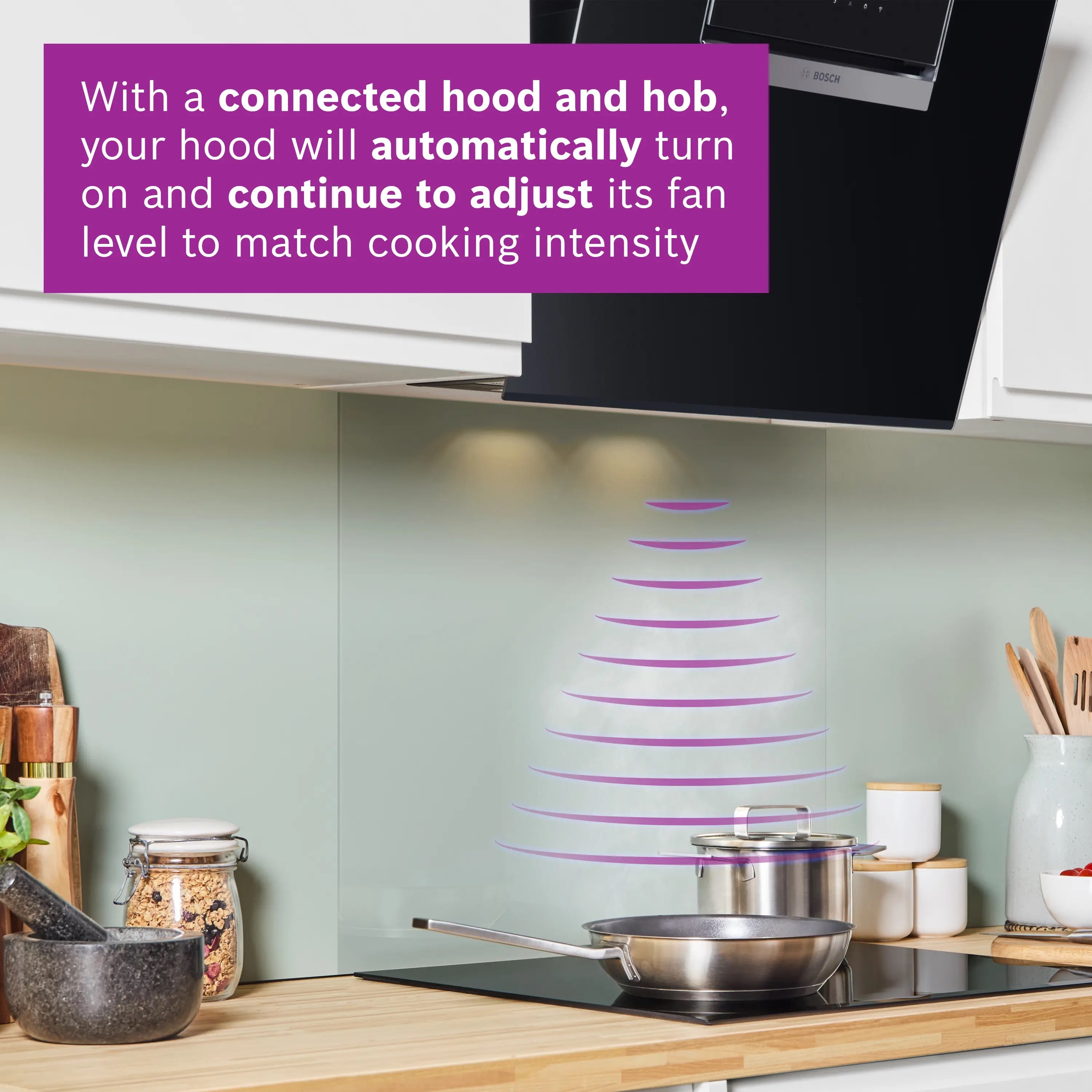 Bosch Series 4 Wall-mounted cooker hood 80 cm clear glass black printed, Black - DWK87FN60B
