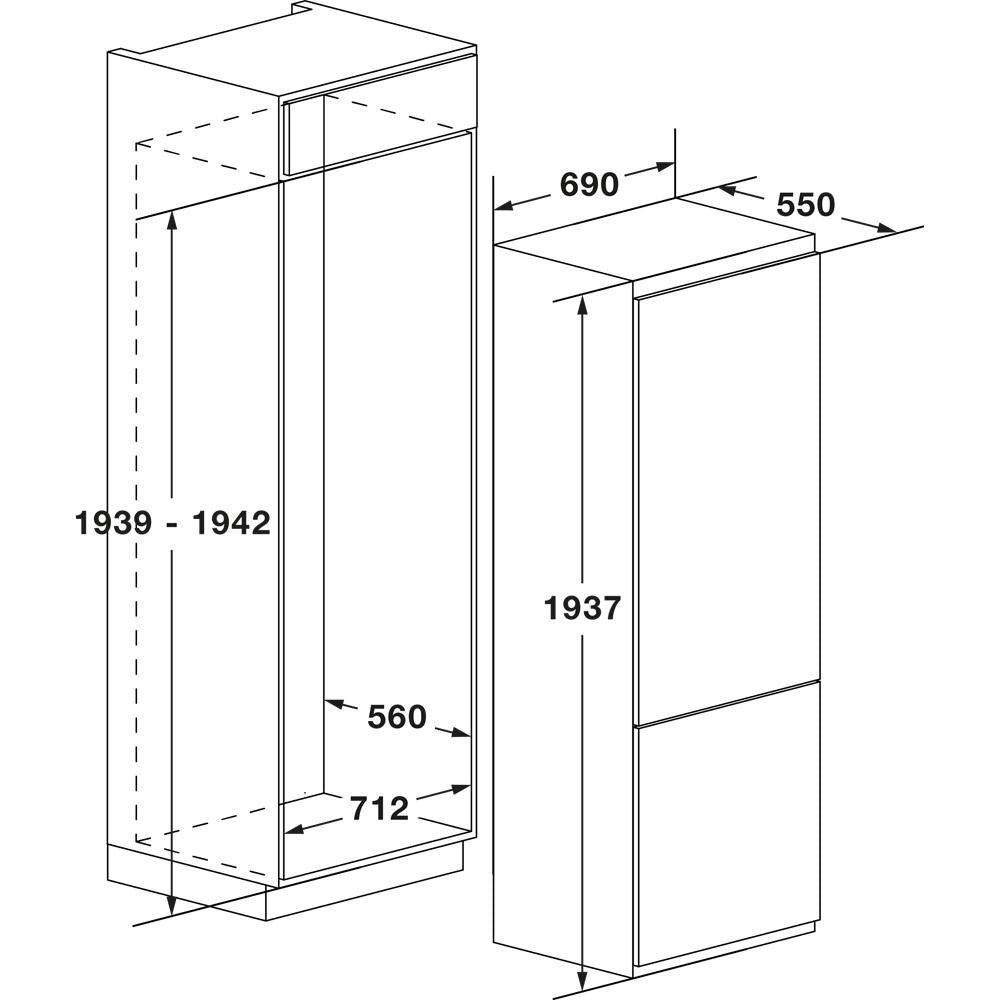 Fulgor Milano Built in Combi Refrigerator 70 - FBCD 701 TNF EDBL