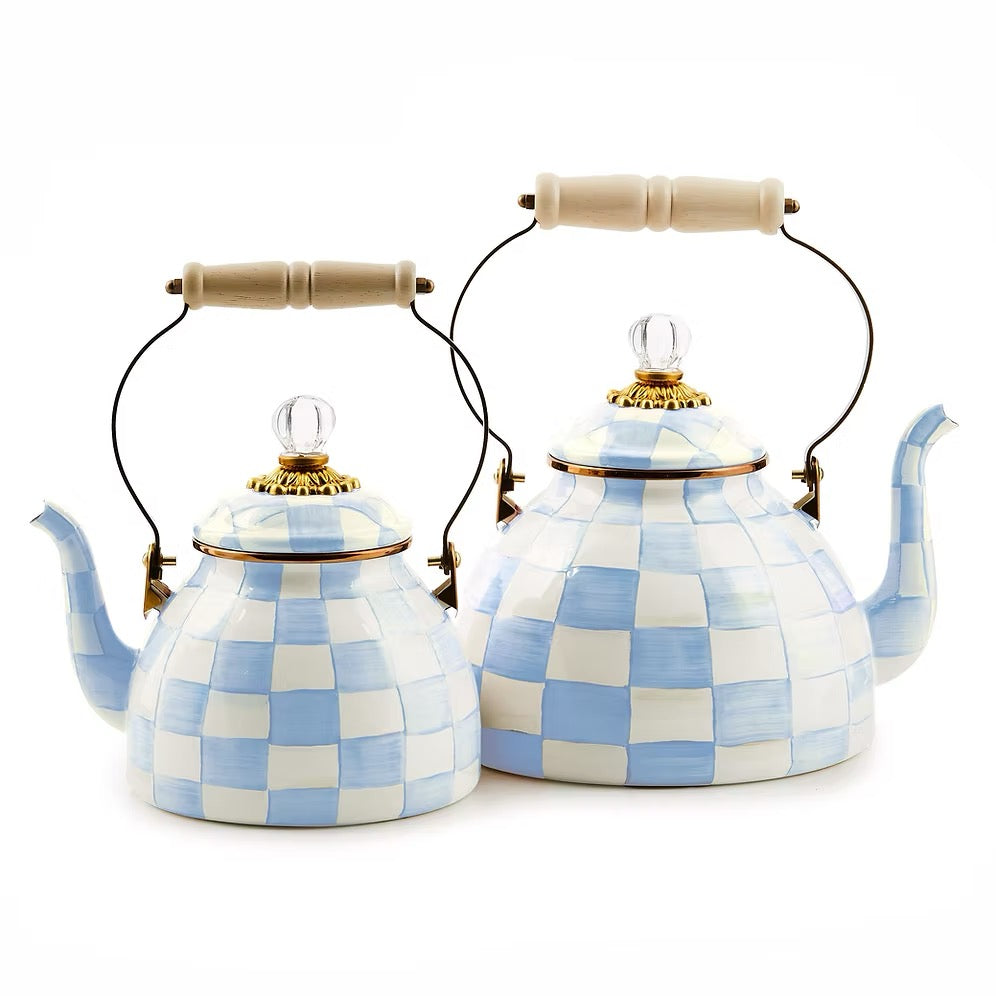 Mackenzie-Childs Sky Check 2 Quart Tea Kettle