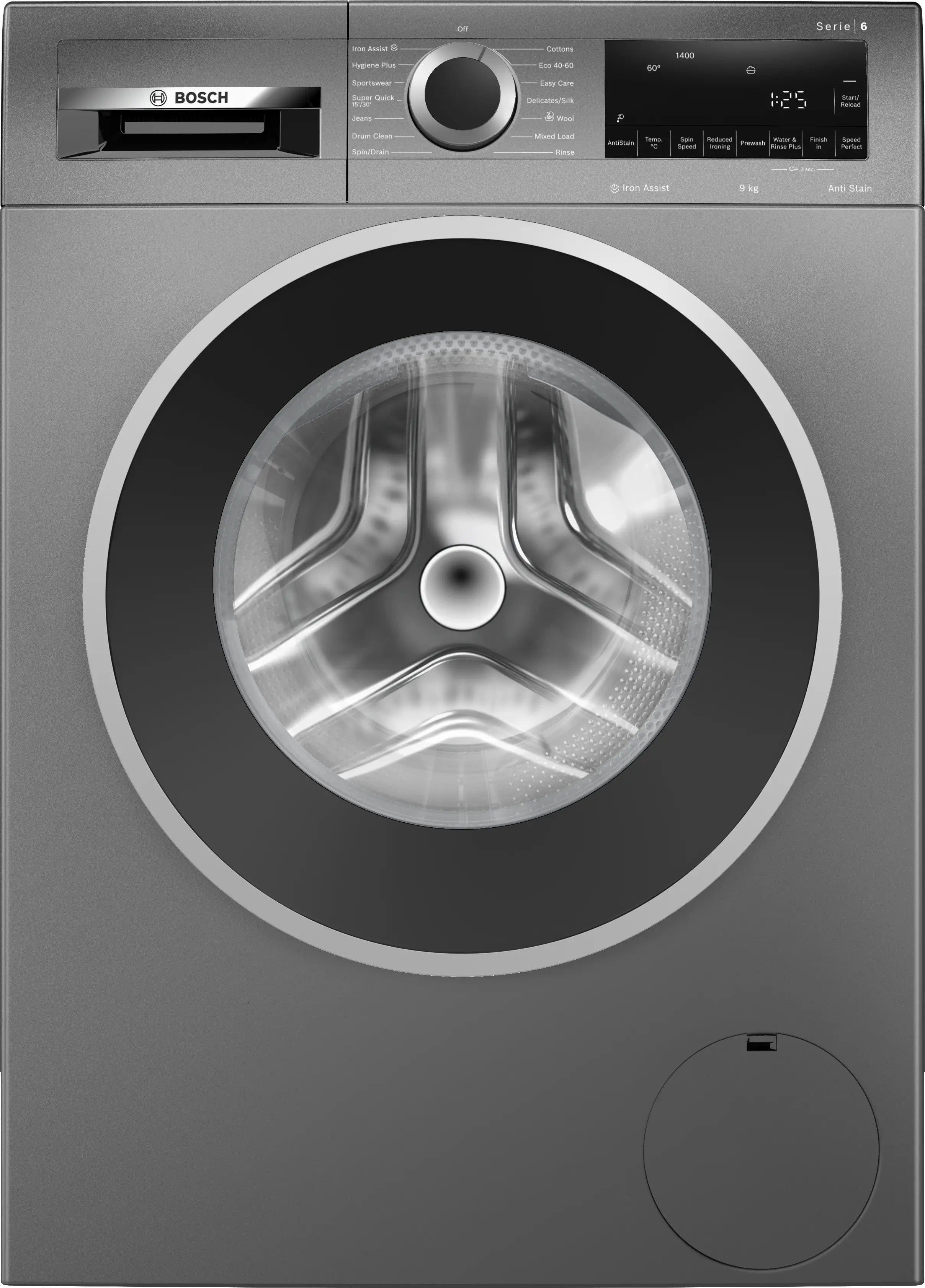 Bosch Series 6 Washing machine, front loader 9 kg max. 1400 rpm, Cast iron grey - WGG244ZCGB