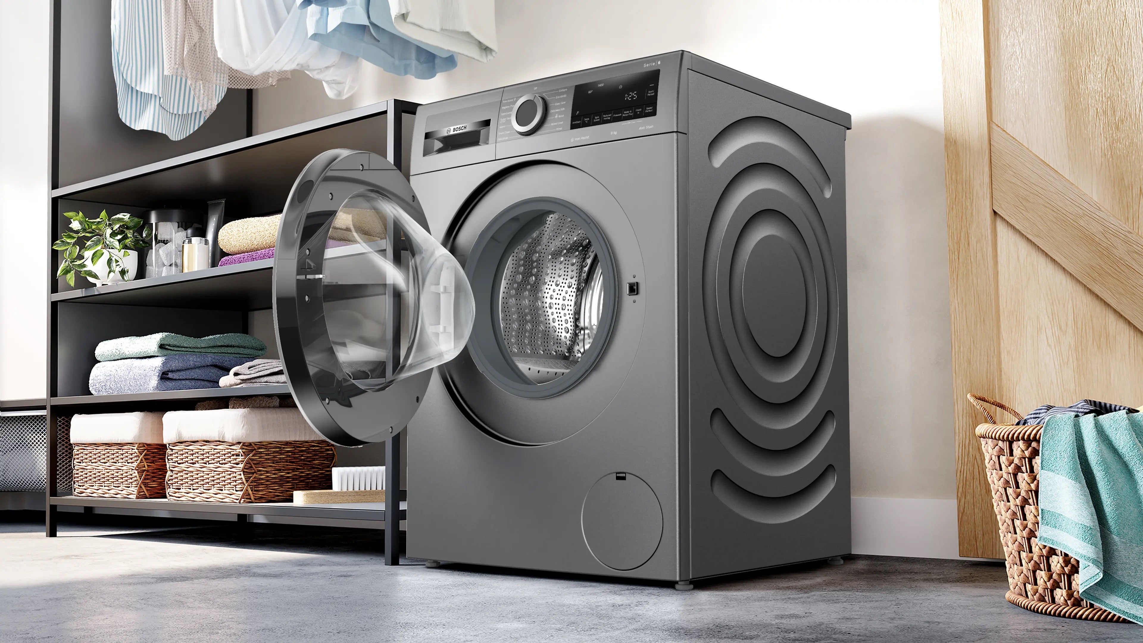 Bosch Series 6 Washing machine, front loader 9 kg max. 1400 rpm, Cast iron grey - WGG244ZCGB