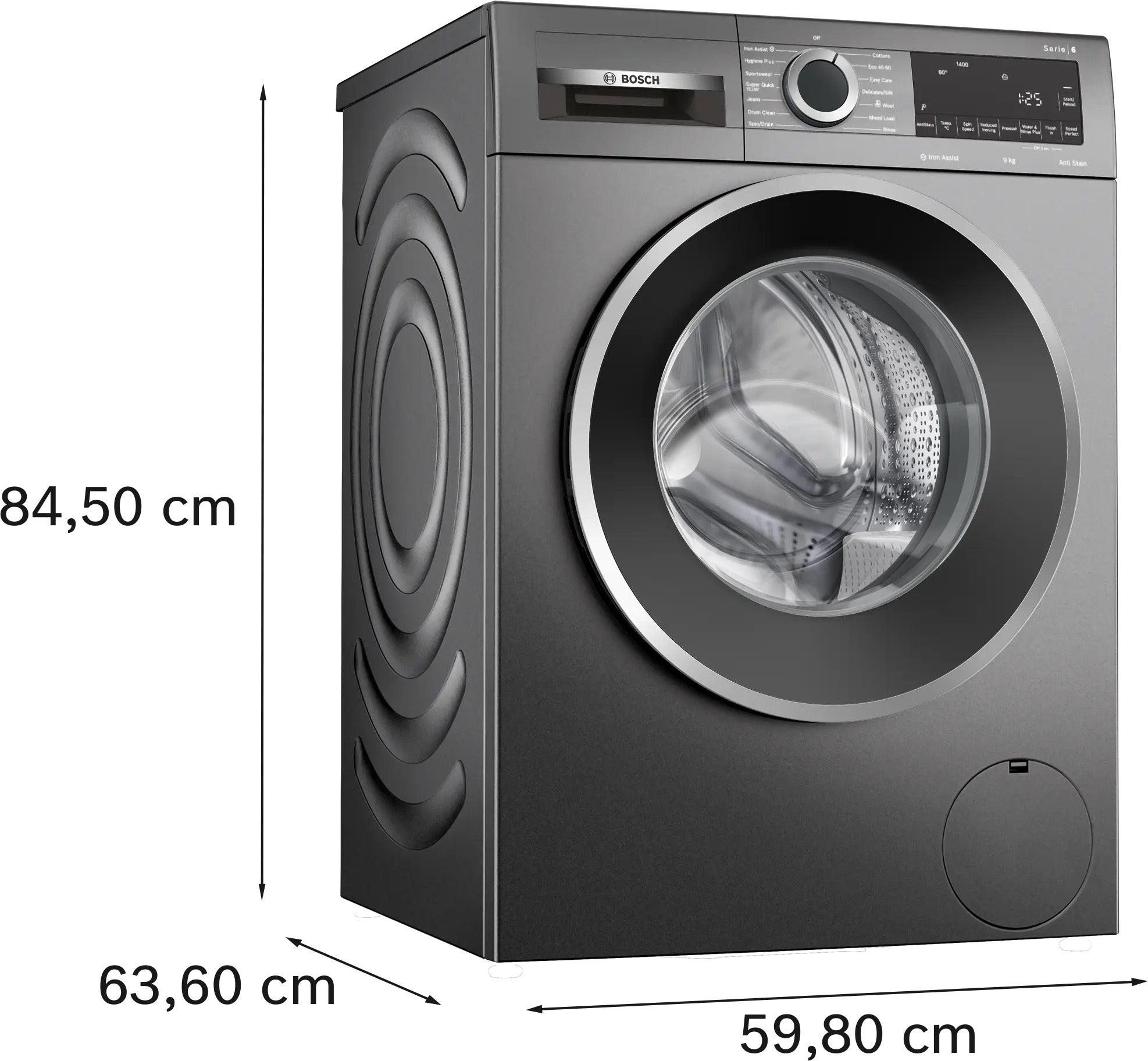 Bosch Series 6 Washing machine, front loader 9 kg max. 1400 rpm, Cast iron grey - WGG244ZCGB