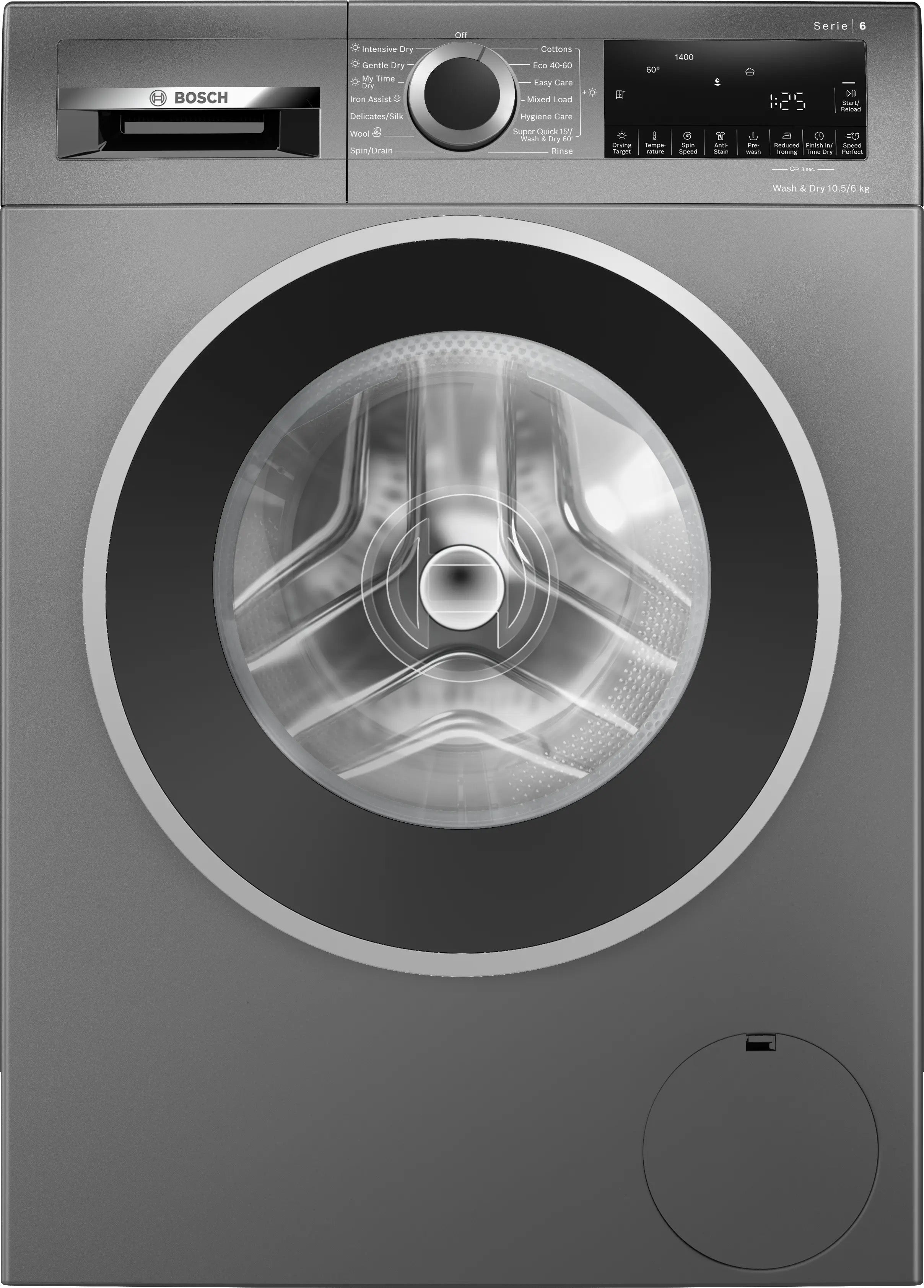 Bosch Series 6 Washer dryer 10.5/6 kg max. 1400 rpm, Cast iron grey - WNG254R1GB