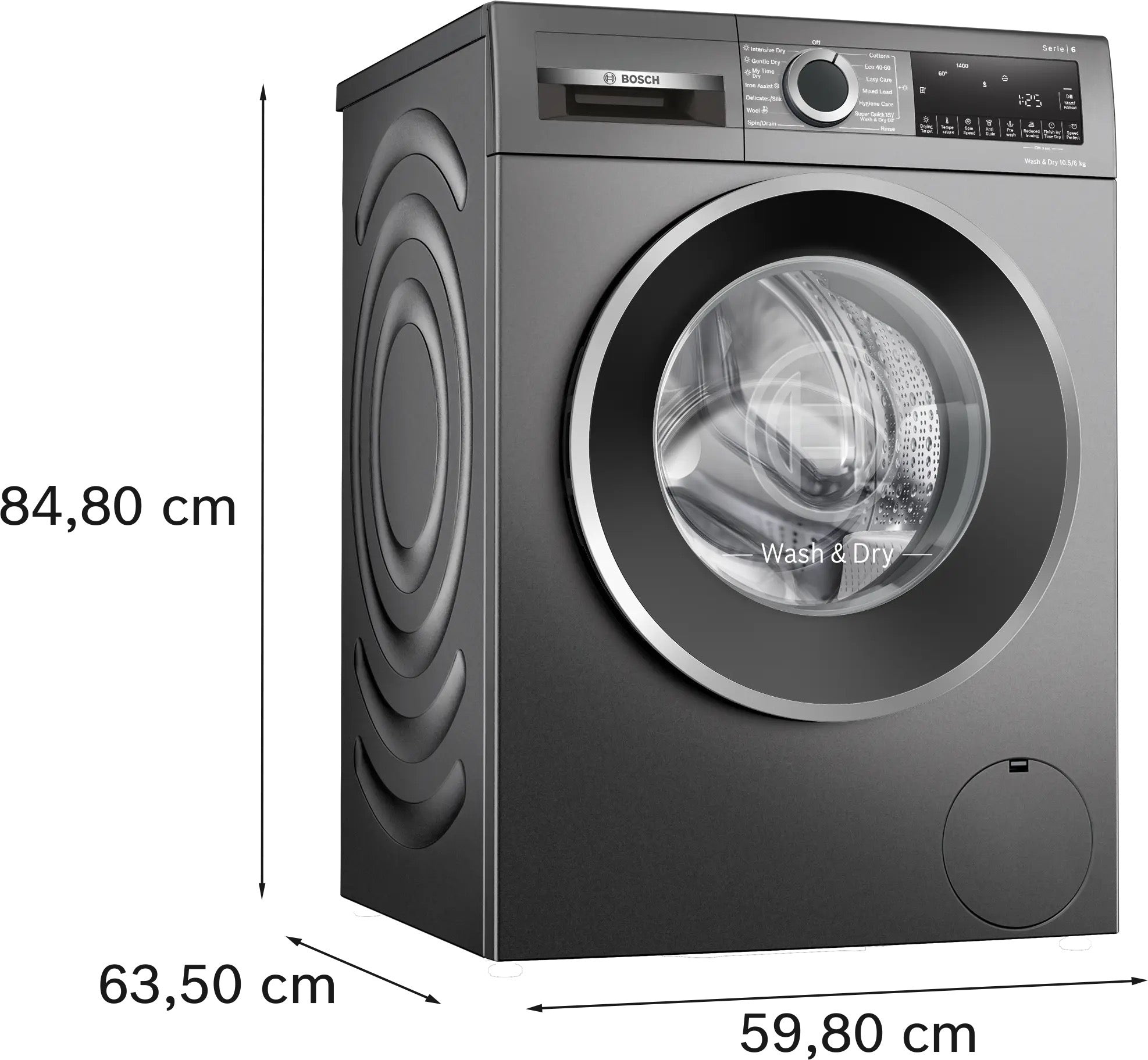 Bosch Series 6 Washer dryer 10.5/6 kg max. 1400 rpm, Cast iron grey - WNG254R1GB