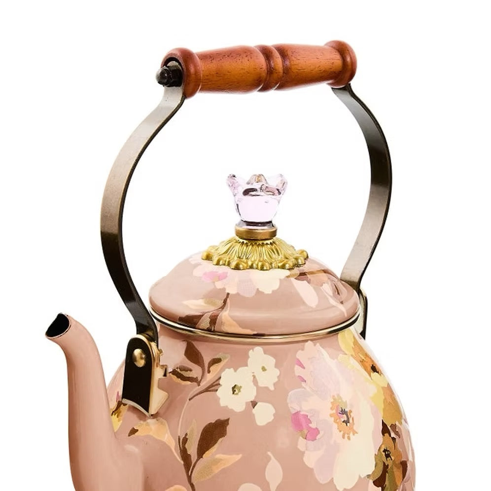 Mackenzie-Childs Wild Rose Mauve 2 Quart Tea Kettle