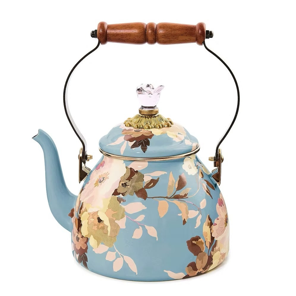Mackenzie-Childs Wild Rose Slate 2 Quart Tea Kettle