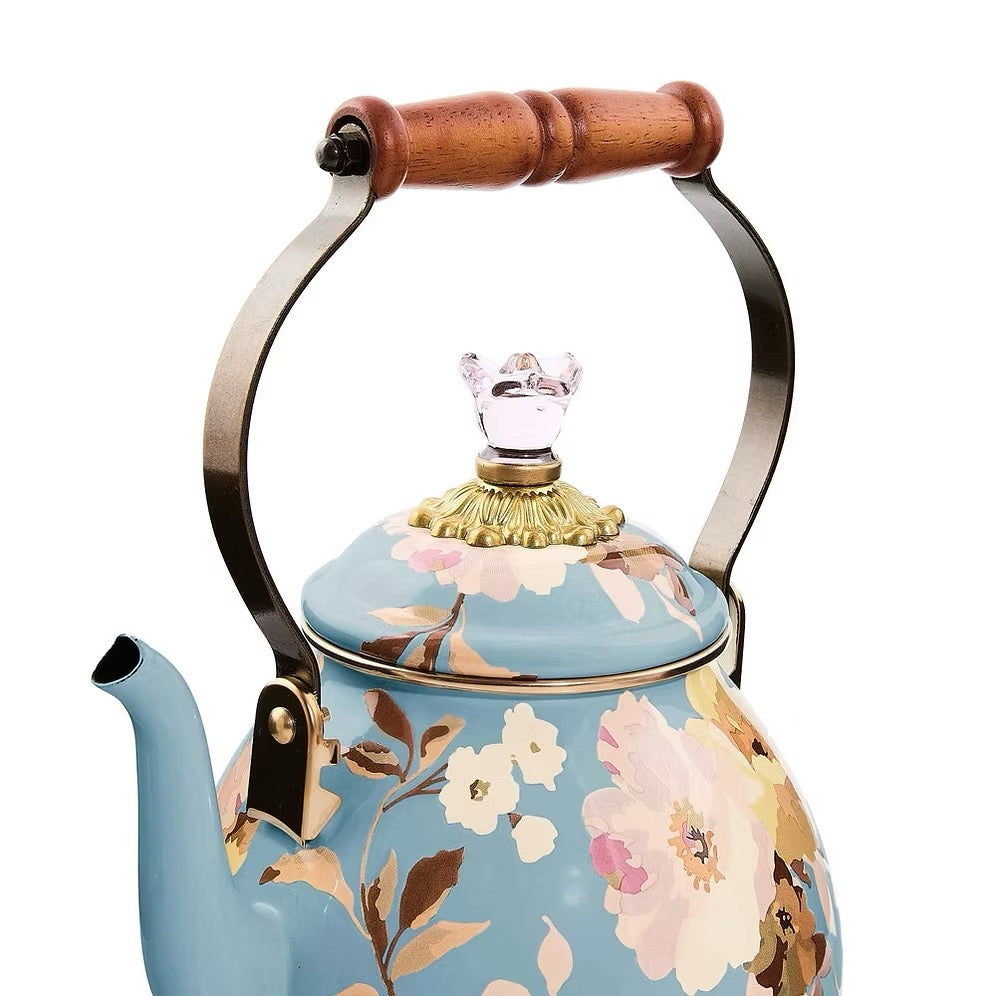 Mackenzie-Childs Wild Rose Slate 2 Quart Tea Kettle