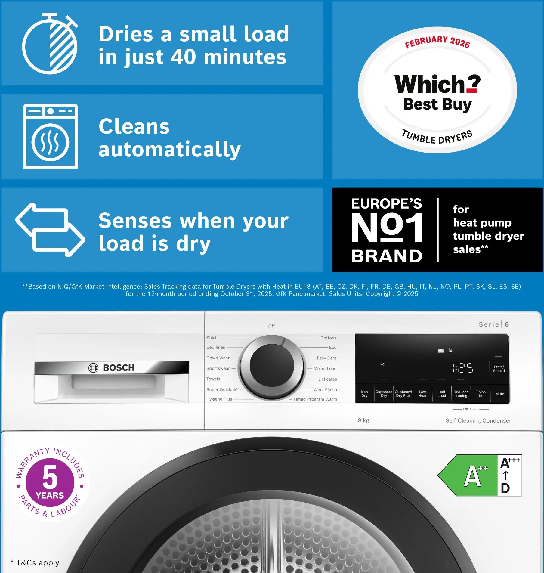 Bosch Series 6 Heat pump tumble dryer 9 kg - WQG24502GB