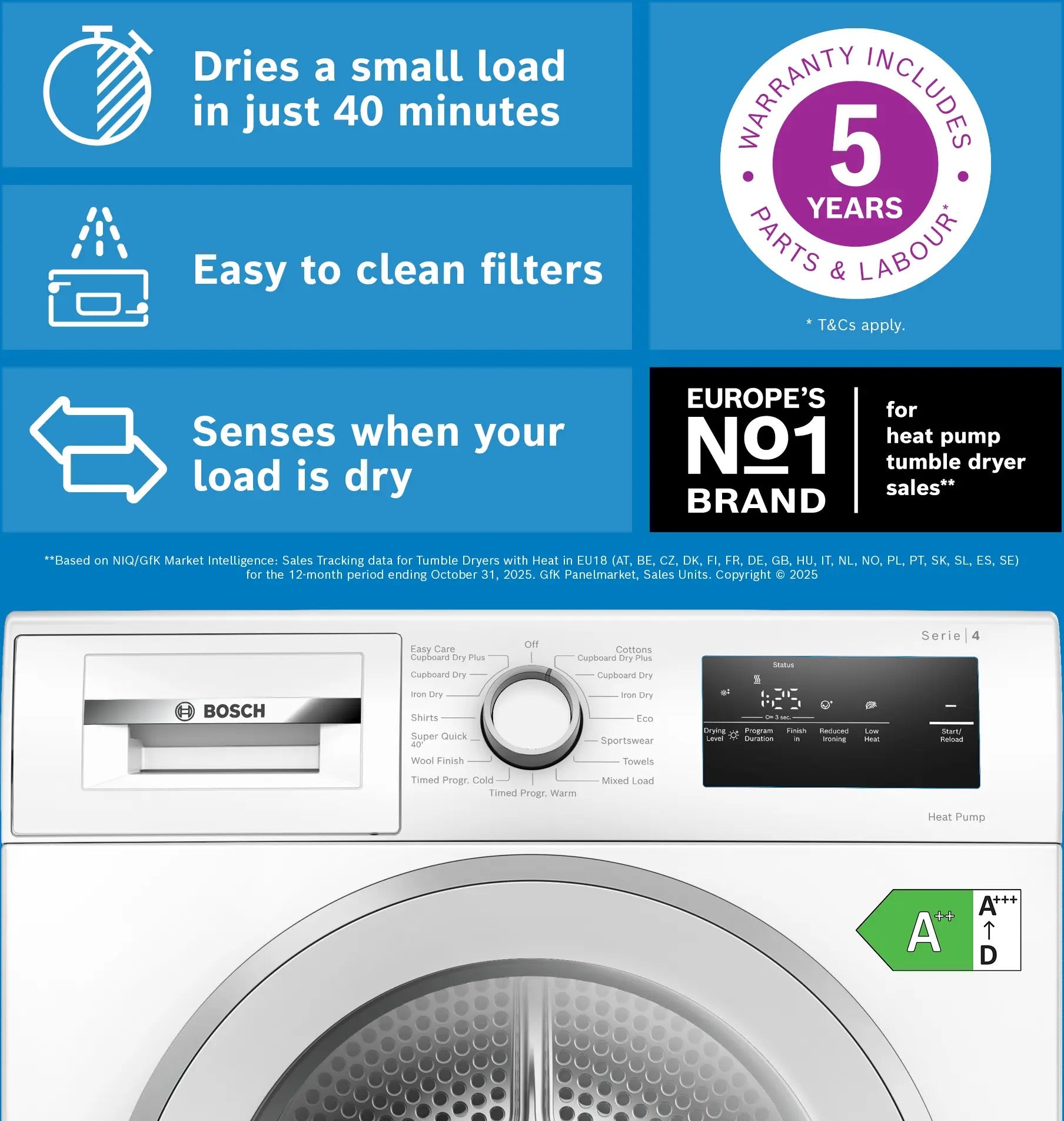Bosch Series 4 Heat pump tumble dryer 8 kg - WTH85226GB