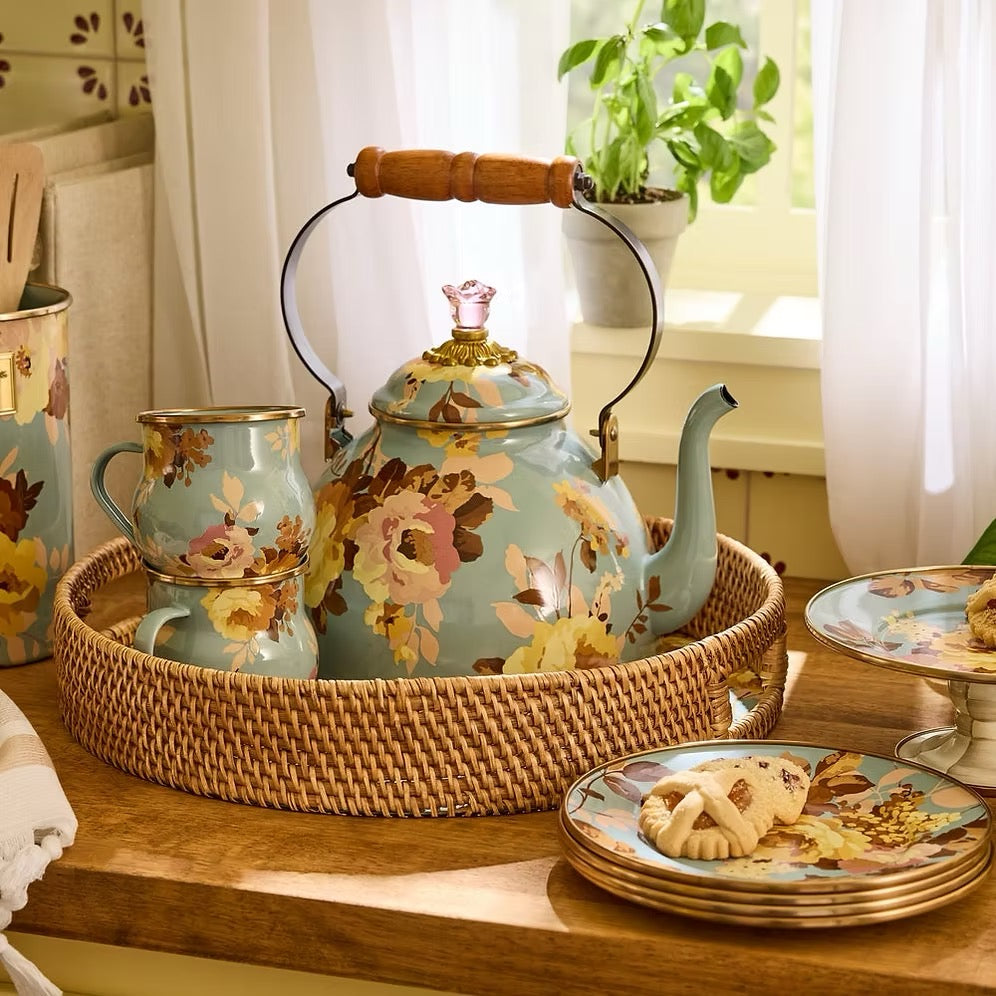 Mackenzie-Childs Wild Rose Slate 3 Quart Tea Kettle
