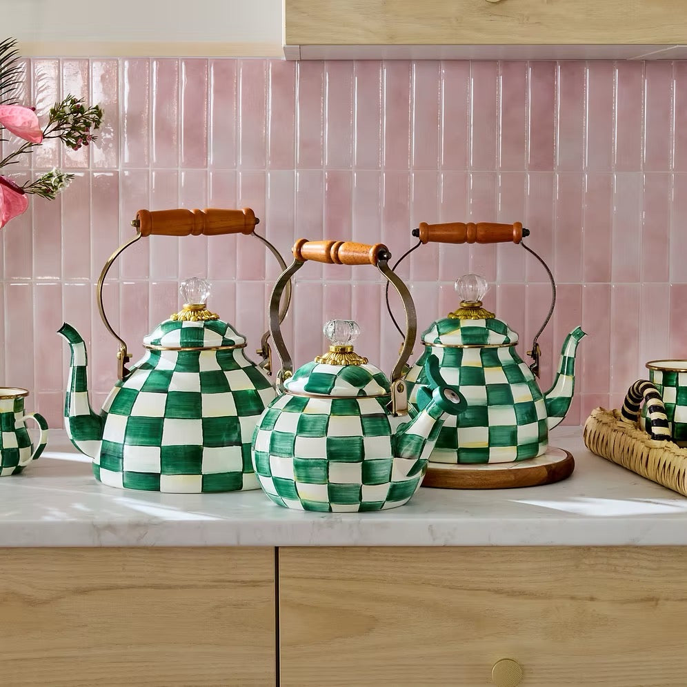 Mackenzie-Childs Emerald Check 3 Quart Tea Kettle